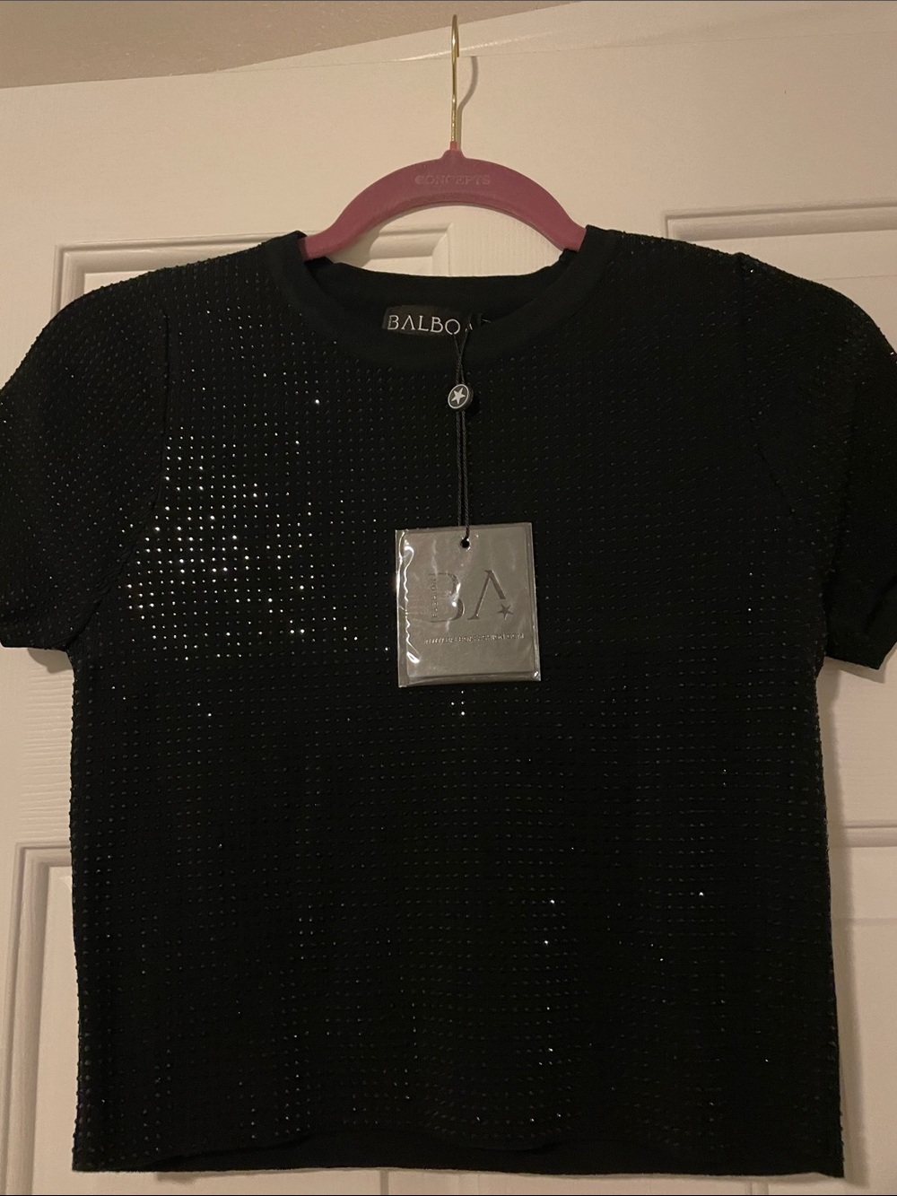 Balboa Coast Black Short Sleeve Sequin Top